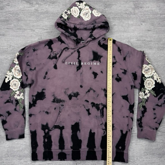 Civil Regime Floral Embroidered Purple and Black Tie-Dye Hoodie - Size M - Picture 2 of 5
